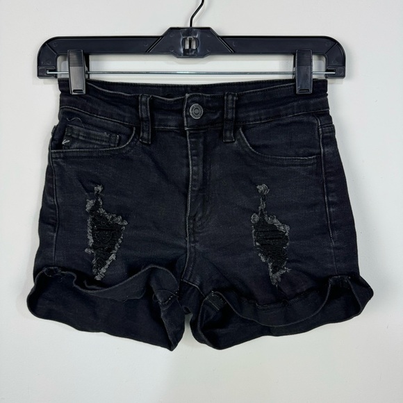 Kancan black high rise denim jean shorts summer goth casual - Picture 1 of 4